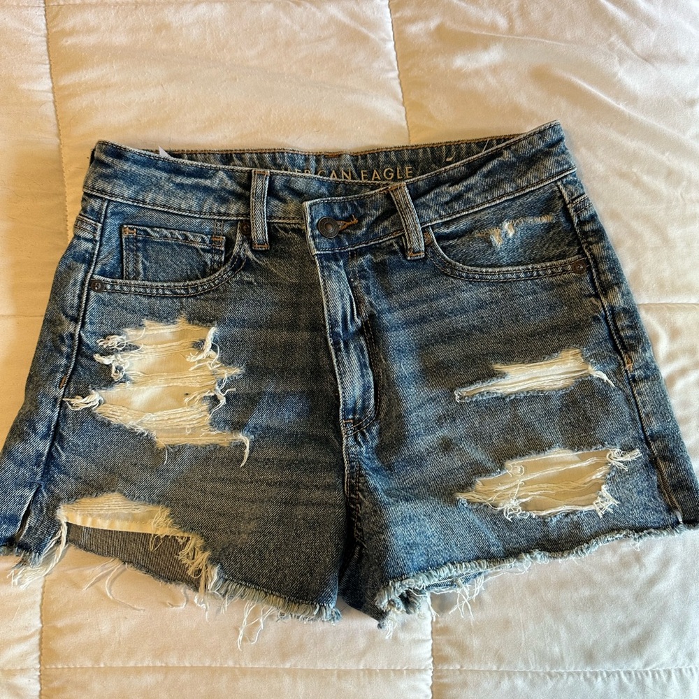 American Eagle Outfitters Blue Distressed Jean Shorts